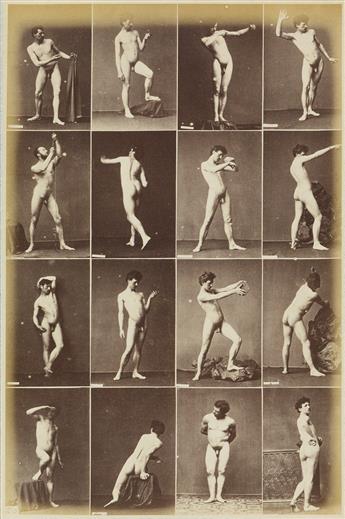 LOUIS JEAN-BAPTISTE IGOUT (1837-1881)  Suite of six composite photographs, each featuring 12 images of classical male nude studies.